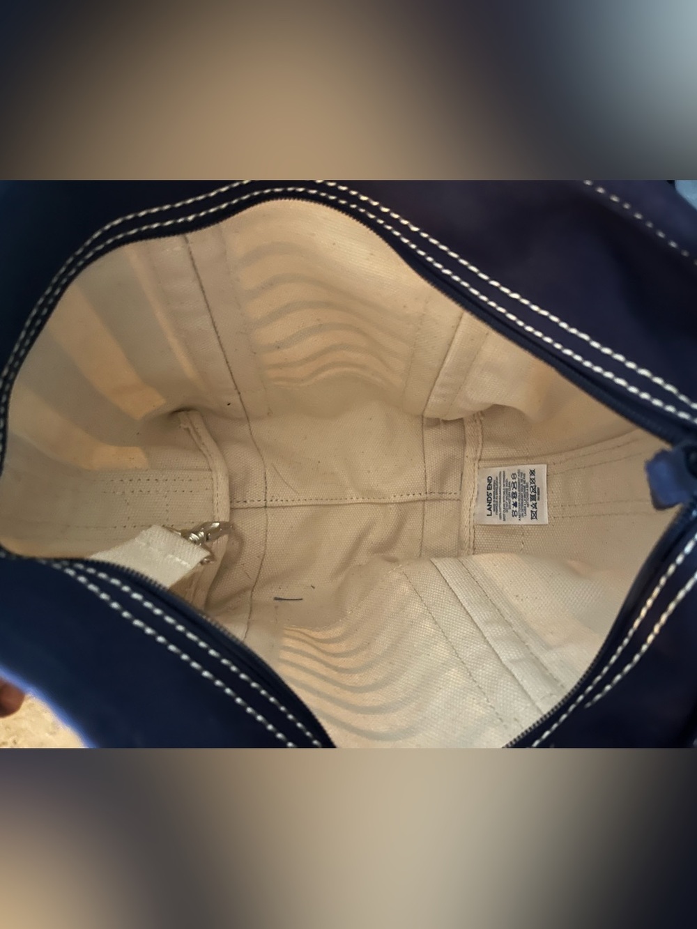 Lands End Small Striped 3 Pocket Zip Top Canvas Tote Bag - Picture 3 of 5